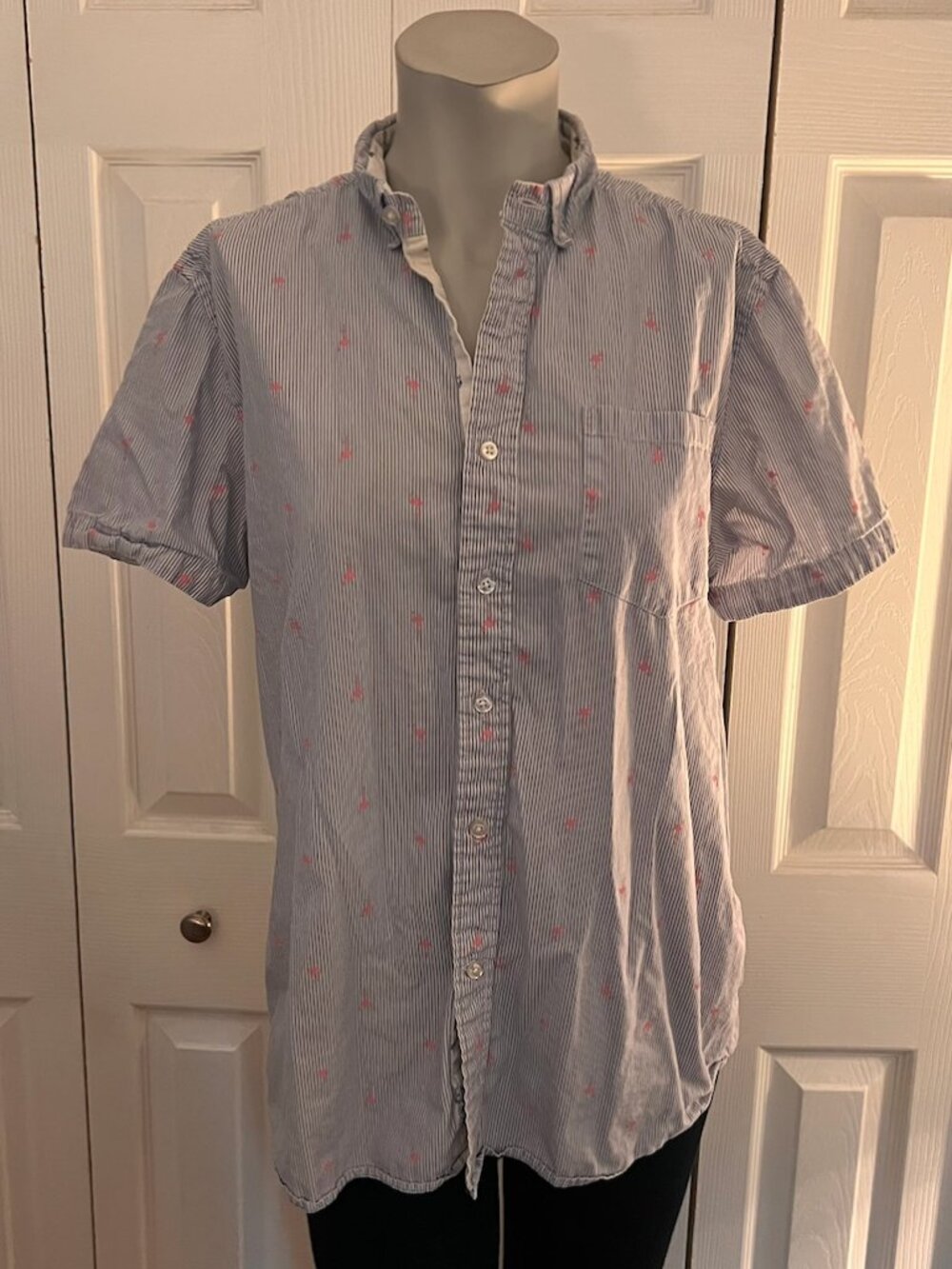 International Report Pink Flamingo Striped Button Down Shirt Medium